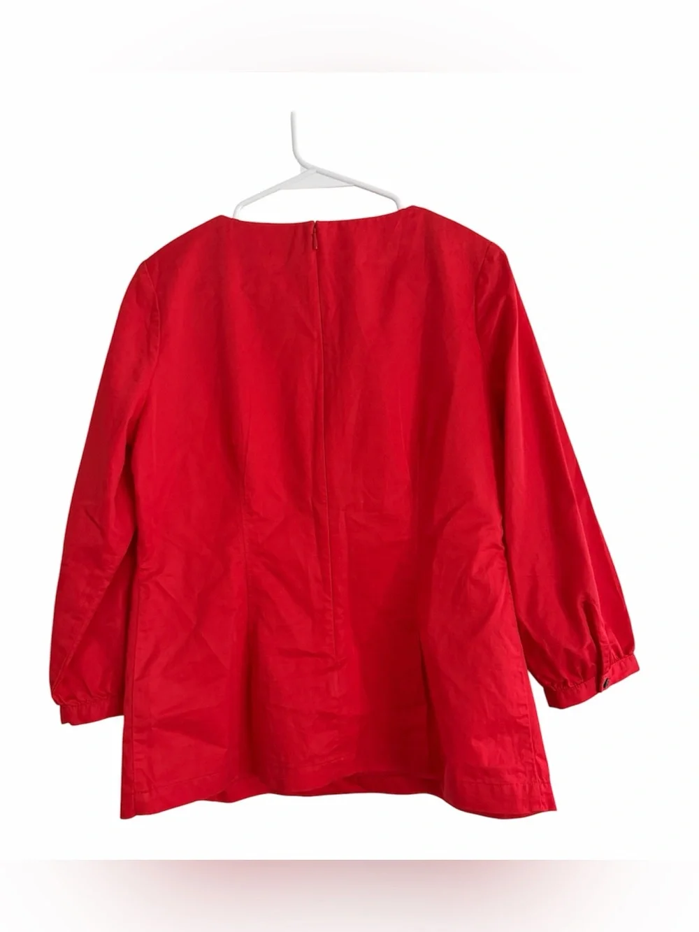 Boden Red Cotton Round Neck Puff 3/4 Sleeve Back Zip Peasant Blouse Women's 8